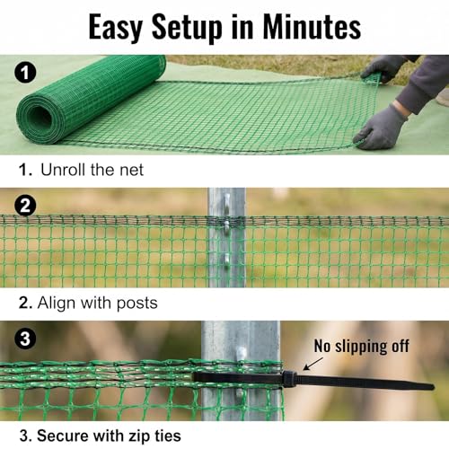Plastic Garden Fence 4x30 FT,0.4" Mesh Deer Fence Roll | Green Heavy Duty Temporary Safety Fencing for Animals, Snow, Poultry, Deer, Yard & Construction,50PCS Zip Ties - size: 4' x 30'