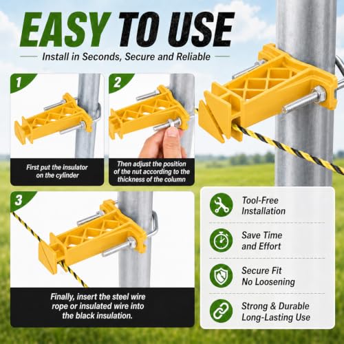 Tondiamo 48 Pcs Tube Post Insulator, Electric Chain Link Fence T Post Extender Insulators for Square Round Pipe Tubing Wire Vinyl Picket Fence (Yellow) | Extender Insulators for Square Round Pipe Tubing Wire Vinyl Picket Fence - style: Yellow
