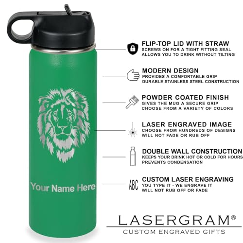 LaserGram Personalized 20oz Water Bottle, Horse (Green) | Engraved Gift, Vacuum Insulated Stainless Steel, Flip-Top Straw Lid, Laser Engraved With Your Name - color: Green, size: 20 Ounces