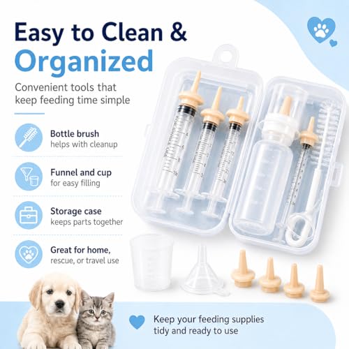 Pet Feeding Kit for Newborn Kittens & Puppies, Kitten Feeding Bottle with Soft Silicone Nipples, Nursing Syringes for Small Animals, Kitten Milk Feeder Set for Rabbit, Hamster - size: 15 Pcs