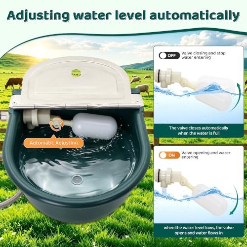 Automatic Water Bowl Livestock Waterer for Horse Cattle Goat Sheep Dog | 4L Large Plastic,Sheep Water Trough Bowl With Drainage Hole&39.37 inch Pipe,Float Valve Auto Refill,Yard Farm Outdoor Use