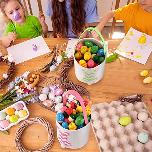 4 Pcs Easter Basket Bags Canvas Bunny Baskets Egg Bunny Tote Bag Easter Eggs Hunt Bucket Rabbit Fluffy Tails Party Celebration Toys Carry Candy Rabbits Print Buckets for Gift Sets - style: Pastel Bunny