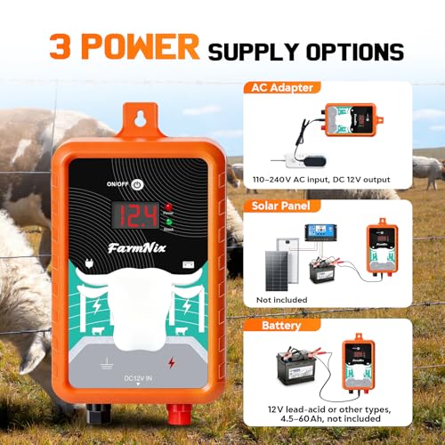 12KV DC AC Powered Electric Fence Charger, 15 Miles 4 Joules, LED | LED Indicator Light, High Power Pulse Energy, Waterproof, for Livestock,Farm Animals, Pets, Poultry, Ranches and Gardens - color: Orange