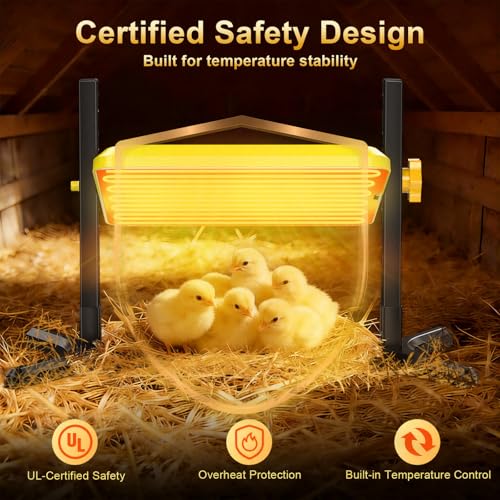 Brooder Plate for Chicks, 50–158℉ Chick Heat Plate with Smart Thermostat, UL Certified Radiant Heating Panel Brooder Heater, 5 Adjustable Heights & 360° Angle for Poultry Brooding & Chicken Coop Use - color: Elegant Yellow