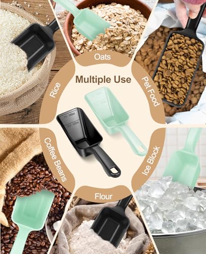 2-Pack Dog Food Scoop 1 Cup, Plastic Pet Food Measuring Scoop With Measuring Lines (1/2 & 1 Cup Markings) for Dogs, Cats, Fish, Bird（Black and Green) - color: Black and Green