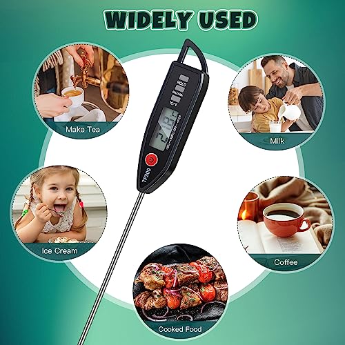 6 Set Digital Food Thermometer Long Probe Instant,Black | Waterproof for Water Liquid Candle, Instant Temperature Read for Kitchen BBQ Grill Candy Meat, Foldable Probe Thermometer - color: Black