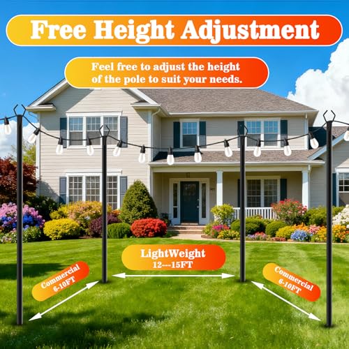 LETIANPAI 8 Pack String Light Poles,10 FT Metal Poles with Fork for Outdoor String Lights,Outdoor Light Poles with Fork,Poles/Post/Stand for Outside - size: 8 Pack 10FT