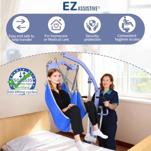EZ Assistive Patient Lift Divided Leg Sling with Lower Back, Patient Lift Sling for Transfer and Positioning and Lifting, 500lb Weight Capacity (Blue, Large-Pack of 1 pc) - color: Blue, size: Large-Pack of 1 pc