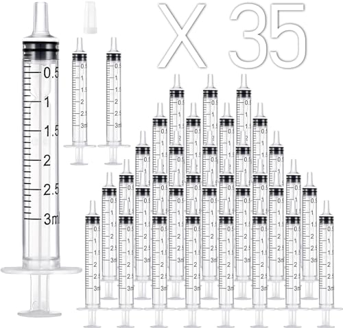 35 Pack 3ml Plastic Syringe Without Needle, Catheter Tip Individually Sealed for Liquid, Sterile - Syringes Tools for Feeding Pets, Measuring, Scientific Labs, Oil or Glue Applicatorc - style: 3ML