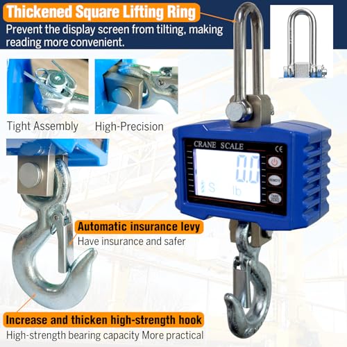 Digital Crane Scale,2200lb/1T Heavy Duty Digital Hanging Scale,Crane Scale Industrial with Remote Control and LCD Screen,High Precision Electronic Weighing Crane Scale for Market,Factory,Construction - size: 1T