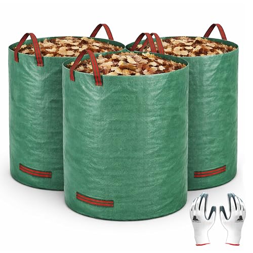 Gardzen 3 Pack 72 Gallon Garden Waste Bags Reusable Heavy Duty | Gardening Bags for Lawn, Pool and Yard Cleanup, Reusable Leaf Waste Bags for Leaves, Grass Clippings and Outdoor Debris - size: 3 Count (Pack of 1)