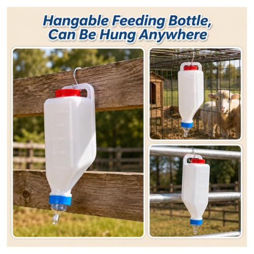 5pcs 500ml Lamb Feeding Bottle, Thickened Goat Milk Feeder Bottles, Hang Upside Down Livestock Milk Bottle with Pacifier Hanging Handle for Goat Lamb Fawns Nigerian Dwarf Doeling