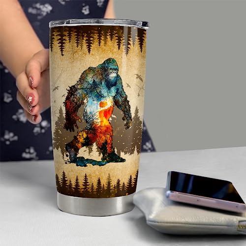 SANDJEST Bigfoot Tumbler Cup 20oz Sasquatch Gifts for Men Stainless Steel Insulated Tumblers Coffee Travel Mug Gift for Birthday Christmas - color: Bigfoot