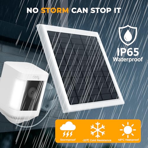 3-Pack 8W Solar Panel Chargers for Ring Cameras with 10FT Cables | Compatible with Stick Up Cam/Plus Battery, Spotlight Cam Plus/Pro Battery, Includes USB-C/DC/Micro Adapters, Stays Powered - color: White