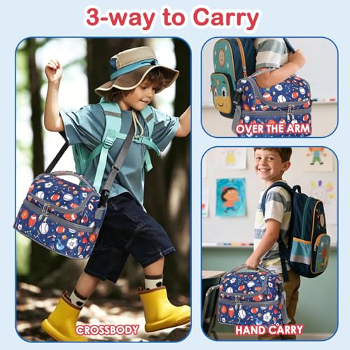 FlowFly Double Decker Cooler Insulated Lunch Bag Large Tote for Boys, Girls, Men, Women, With Adjustable Strap, Football - color: Football