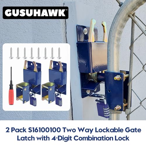 2 Way Farm Gate Latch for Gates with 1-5/8" to 2" Tubes, 2 Pack | 4.1"x7.8" Two Way Lockable Gate Latch with Combination Lock, Used as Livestock Horse Cattle Gate Latch for Metal Tube Gates - color: 2x S16100100(Large Size Version 4.1"x 7.8")