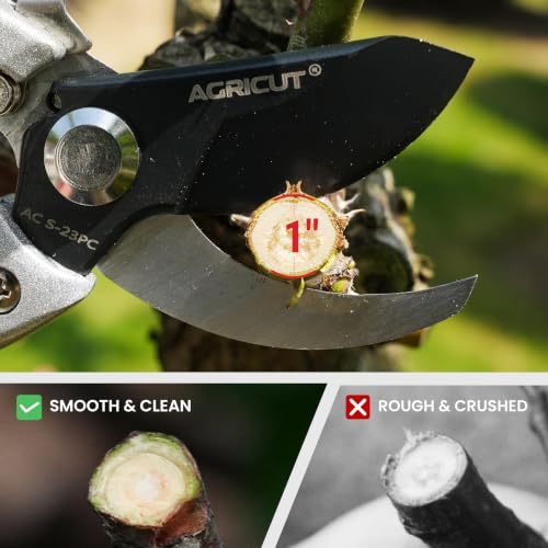 AGRICUT Pruning Shears, 7/8-Inch Cut Capacity Hand Clippers, Bypass Pruners, Gardening Scissors with Sharp Steel Blade (Aluminum Handle, High Carbon Steel) - style: Aluminum Handle, High Carbon Steel