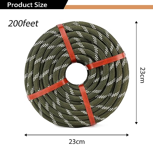 1/2 Inch Arborist Rigging Rope (200 Ft) - Green Double Braid Polyester Tree Rope & Bull Rope, Camouflage Utility Line - 48 Strand High Tensile Strength - size: 1/2 In x 200 Ft, style: Green