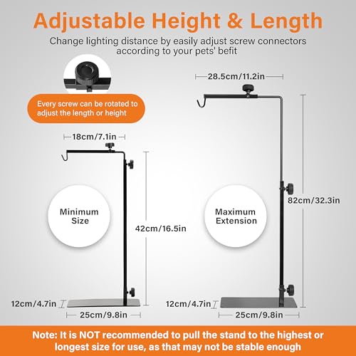 Simple Deluxe Reptile Lamp Stand, Adjustable 16"-32" Floor Light Holder Stand Metal Bracket for Reptile Glass Terrarium Heating Light, M: 32.3 x 11.2 inch, Black - style: Lamp Stand M
