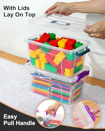 EOENVIVS 6 Pack Clear storage bins with lids, 7 Qt storage containers with lids with Color Buckles, Stackable storage box Set for organizers and storage, Closet, Pantry, Shelves & shoe boxes - color: Clear+Purple
