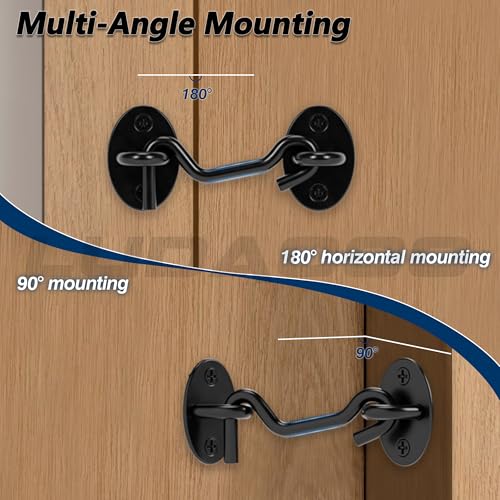 3" Hook and Eye Gate Latch, Sturdy Thickened Barn Door Lock Door Latch Hardware for Gates, Windows, Fences, Cabinets, and Sheds, Black, 1 Pack - size: 3 Inch