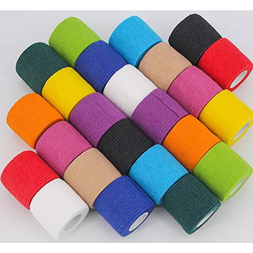 24 Pack Self Adhesive Bandage Wrap 2 Inch, Athletic Elastic Non Woven Cohesive Bandage for Sports, Wrist, Ankle Sprains, Swelling and Vet Wrap (Rainbow) - color: 2 Inch-24 Count Rainbow