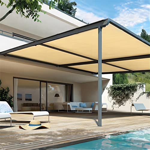 Shatex Shade Panel 12x20ft Block 90% of Sunlight with Ready-tie up Ribbon for Pergola Gazebo Porch 12ft - size: 12x20ft with Rope - Beige