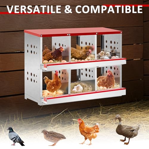 Outvita Chicken Nesting Box, 6 Compartments Roll Away Nesting Boxes, 6 Room Wall Mountable Egg Laying Boxes for Hen, Red - size: 84.0"L x 43.0"W x 60.5"H