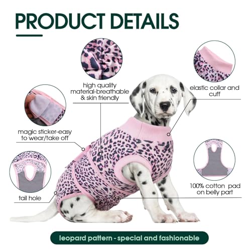 Kuoser Dog Surgery Suit, Female Dog Recovery Suit Doggie Onesie for Surgery | Comfy Recovery Suit for Dogs, Post-Op Onesie for Female & Male Dogs, Soft Protective Wear - color: B-Pink Leopard, size: XS (Back:8.3-11.4'', Weight:4-7 LB)