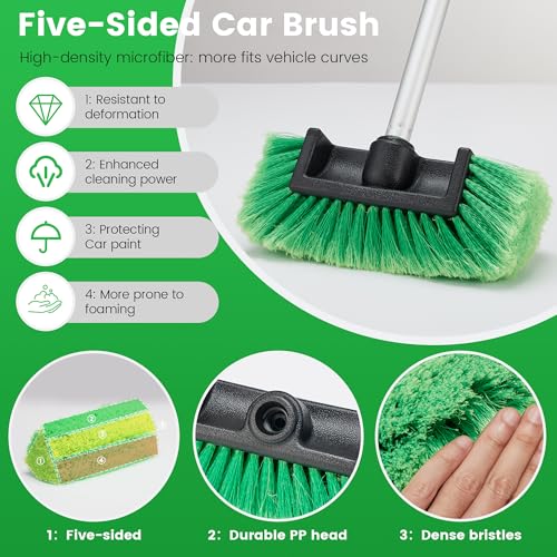 Car Wash Brush with Long Handle, 60'' Soft Bristle Cleaning Brush, Car Cleaning Brushes, Carwash Brushes for SUV, RV, Boat, Truck, House Siding, Sweep Snow, Green - color: Green
