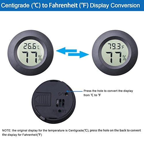 2-Pack Mini Hygrometer Thermometer Meter Digital LCD Indoor Room Monitor | Fahrenheit / Celsius Display Round Humidity Temperature Gauge for 3D Printers Guitar Case Greenhouse Reptile Incubator