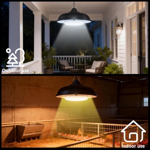 Solar Light & Thermometer Hygrometer Set | 3 Color Dimming Hanging Lamp with Remote Control & Dusk to Dawn | Waterproof for Shed Chicken Coop Gazebo Garage Greenhouse - size: Without pulleys