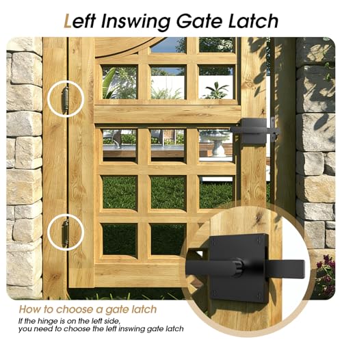 Double Side Gate Latch, Left Inswing Gate Latch for Wooden Fence | Black Fence Gate Latch With Handles, Heavy Duty Gate Latch for Wooden Gates, Vinyl Gate, Backyard, Garden - size: GL01