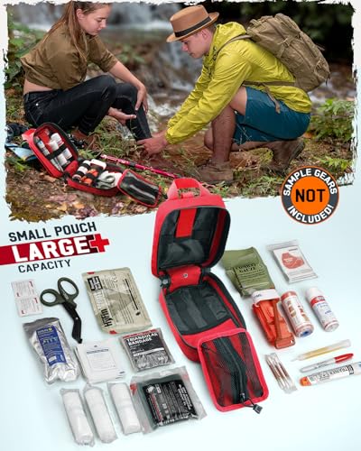 LIVANS 1000D First Aid Bag Empty, Medical Ifak Pouch for Emergency & EMT | Molle Compatible, Rip-Away & Quick-Release Design, Versatile for Tactical, Camping, Hiking and Travel - color: Red-small Size(5.7"lx 3.4"w X 7.9"h)