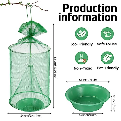 Qualirey 12 Pcs Ranch Fly Trap Outdoors Stable Reusable Horse Outdoor Hanging Pest Fly Trap Catcher Cage with Pots Flay for Farm Orchard Restaurants