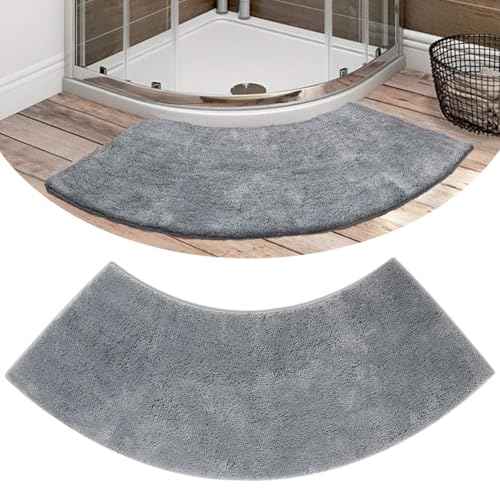 Grey Shag Curved Bath Rug 56.3''x18'',Curved Shower Mat,Non Slip Microfiber Soft Absorbent Fanned Bath Mat Machine Washable for Quadrant Shower Stall - color: 56.3''x18''