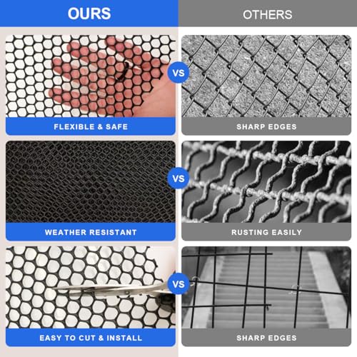 15.7" x 32.8ft Black Plastic Mesh Fence Roll - Pet Safety Guard for Balcony, Deck & Patio, Chicken Wire Netting, Easy Cut Gap Blocker for Garden Fencing with Zip Ties - size: 15.7INx32.8FT