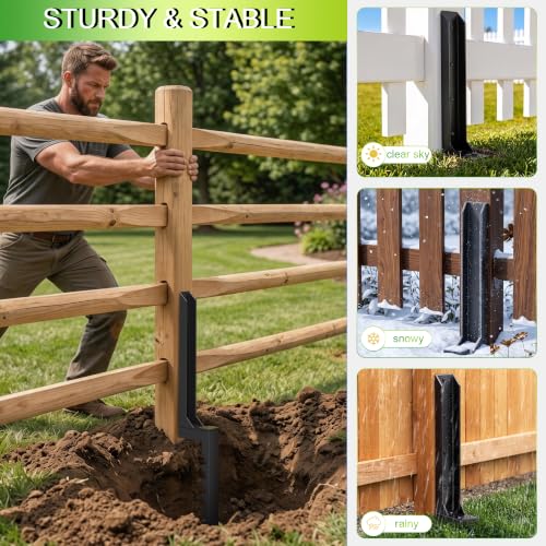 2 Pcs Fence Post Repair Kit, Heavy-Duty Fence Post Anchor Ground Stakes, Thickened Stabilizer for Repairing Tilted or Broken Wooden Posts (2) | STURDY and STABLE