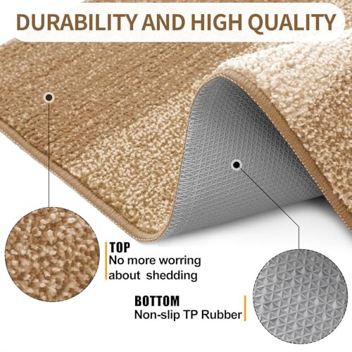Kitinjoy Indoor Outdoor Door Mat, 48x32 Non-Slip Dirt Trapper Doormats | Camel Low-Profile Washable Inside Entrance Front Floor Mat, Sturdy Soft Entry Striped Doormats for Entryway - color: Camel, size: 48'' X 32''