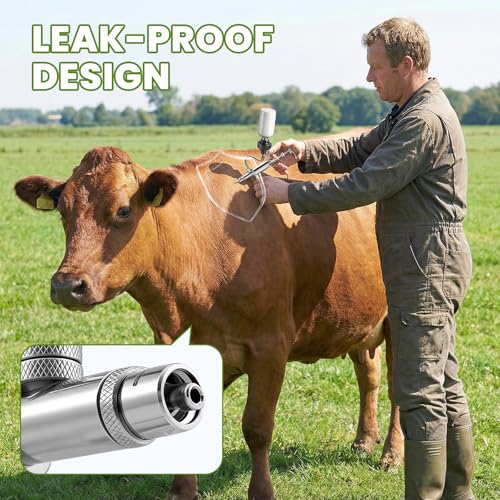 NEWTRY 5ml Livestock Syringe Adjustable Continuous Syringe with 10 Needles | Semi Automatic Syringe Adjustable Poultry Gun Stainless Steel with 10 Needles for Horse Sheep Cattle - size: 5ML