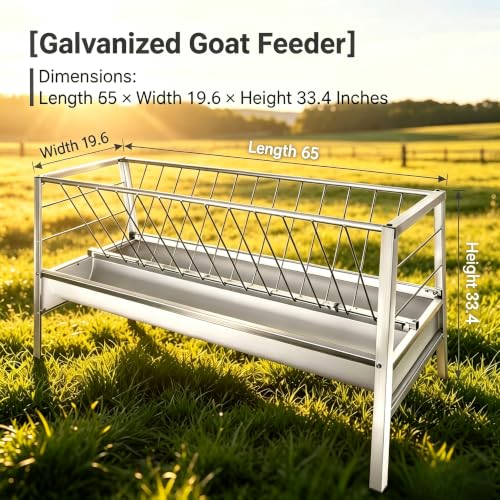 Anti-Waste 99-Gallon Goat Hay Feeder, 2-in-1 Galvanized Steel Livestock Feeder with Hay Rack and Grain Trough, 59" Long for Goats Sheep Calves in Barn Pasture Farm
