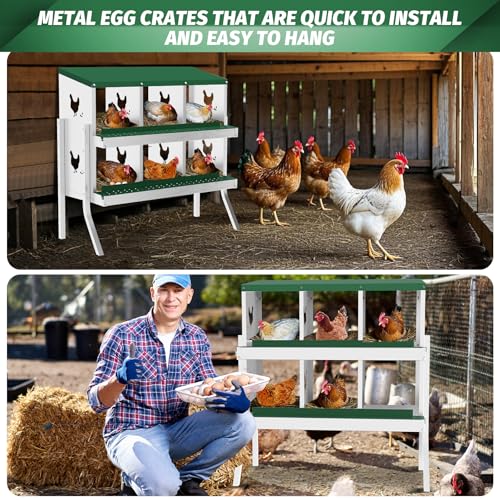 Chicken Nesting Box, 6-Hole Nesting Boxes with Bracket Legs, Removable Tray, Ventilation Holes, Easy Egg Collection & Cleaning, Laying Boxes for Hens, Green - color: Green, size: 32.1"L x 16.9"W x 26.6"H