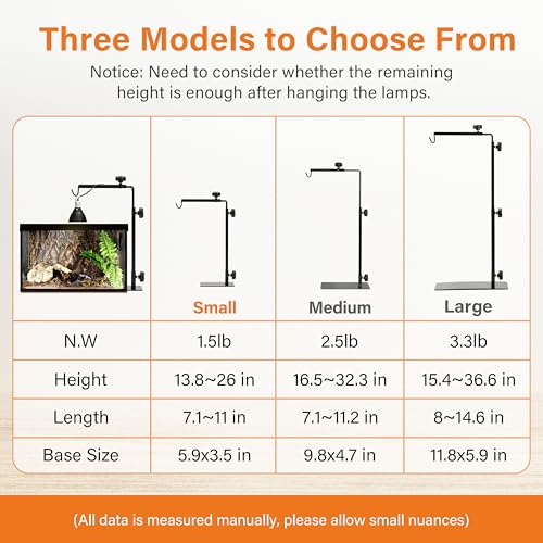 Simple Deluxe Reptile Lamp Stand Adjustable 14-26 inch Metal Bracket Floor Light Holder for Reptile Glass Terrarium Heating Light, Amphibian and Aquarium Tank - style: Lamp Stand S, New
