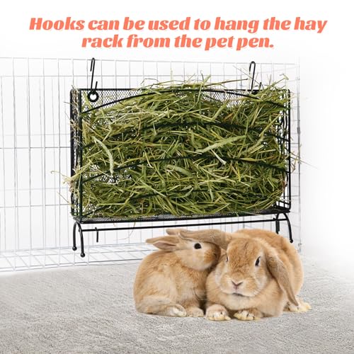 3 in 1 Rabbit Hay Feeder with Litter Box, Rabbit Feeder for Cages | Large Capacity Rabbit Feeder with 2 Stainless Steel Bowls, Litter Box for Guinea Pig Chinchilla Bunny Other Small Animals
