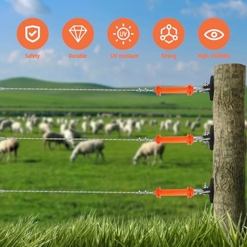 10 Pcs Electric Fence Handle | Heavy Duty Insulated Gate Handle with Spring Hook, High-Visibility Orange for Livestock & Garden Fencing