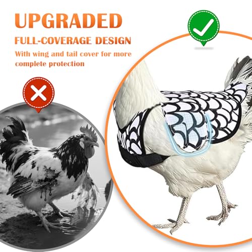 Chicken Saddles for Hens, Chicken Apron Back Protector for Hens with Adjustable Strap, Chickens Hen Mating Saddle with Wing Cover-White - color: White