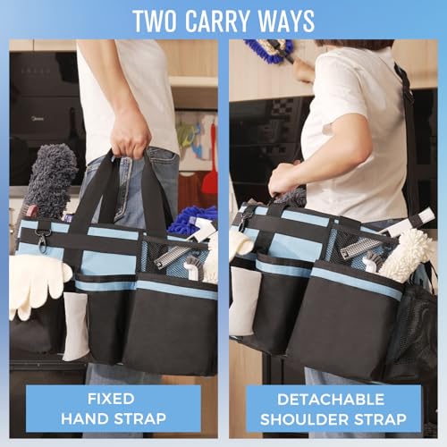 SCAVATA Wearable Cleaning Caddy, Cleaning Caddy Supplies Organizer with Handle & Shoulder Straps for Housekeepers, Under Sink & Car Cleaning Tool Organizers Bag with 4 Foldable Divider (Blue) - color: Blue