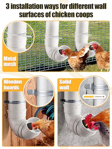 MEWTOGO Automatic Chicken Feeder No Waste | Large Capacity Heavy Duty PVC Pipe Hanging Chicken Feeder, Poultry Gravity Feed Port for Chicken Long Feeding - color: White-1 set