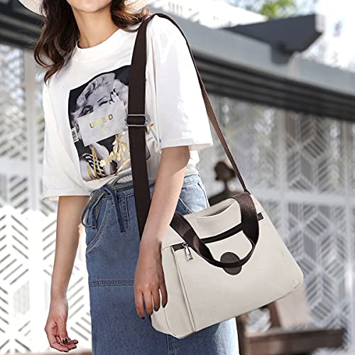 Hobo Handbags Canvas Crossbody Bags for Women | Multi Compartment, Triple Zip Pockets, Lightweight Medium Tote Sacthcel, for Travel Commute Going Out Everyday Use - color: Beige - Medium