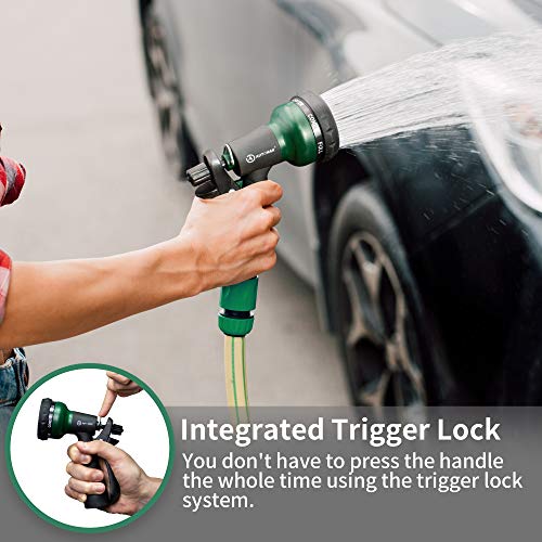 AUTOMAN-Garden-Hose-Nozzle, ABS Water Spray Nozzle with 7 Adjustable Watering Patterns, Slip Resistant for Watering Plants, Lawn& Garden, Washing Cars, Cleaning, Showering Pets & Outdoor Fun. - color: Dark Green